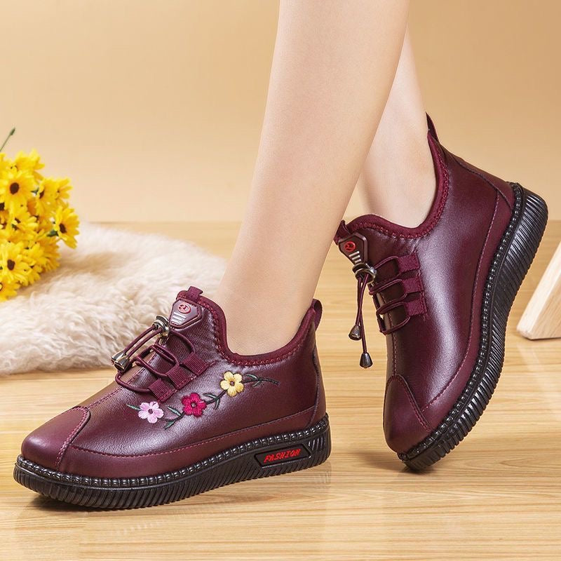 Leather flower shoes for luxurious and durable comfort 